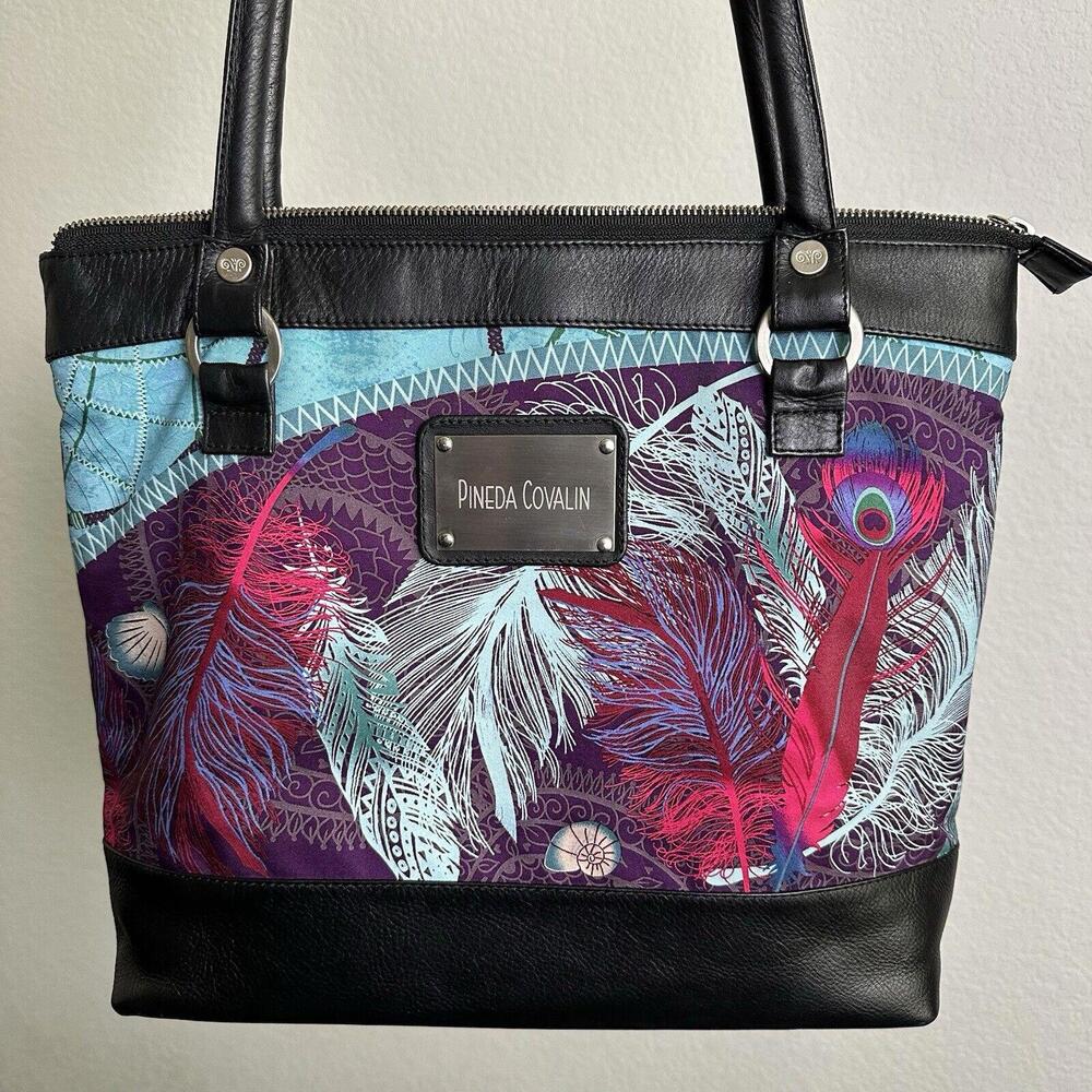 Pineda Covalin Double Handle Shoulder Tote Bag Purse Leather & Silk